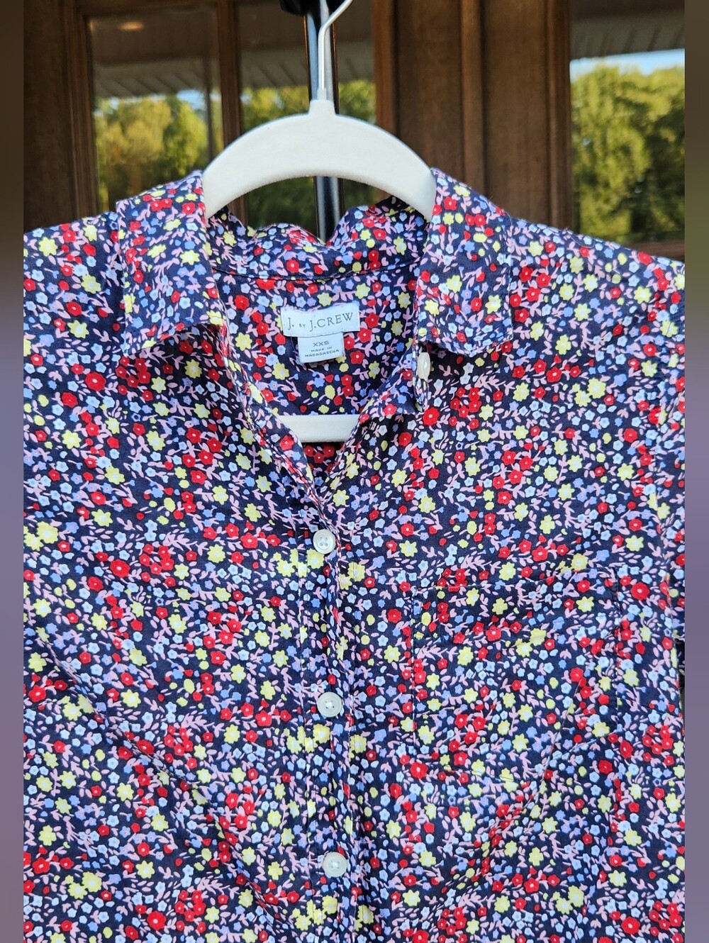 J. Crew Women's Navy Ditsy Floral Button Down Blouse Top XXS